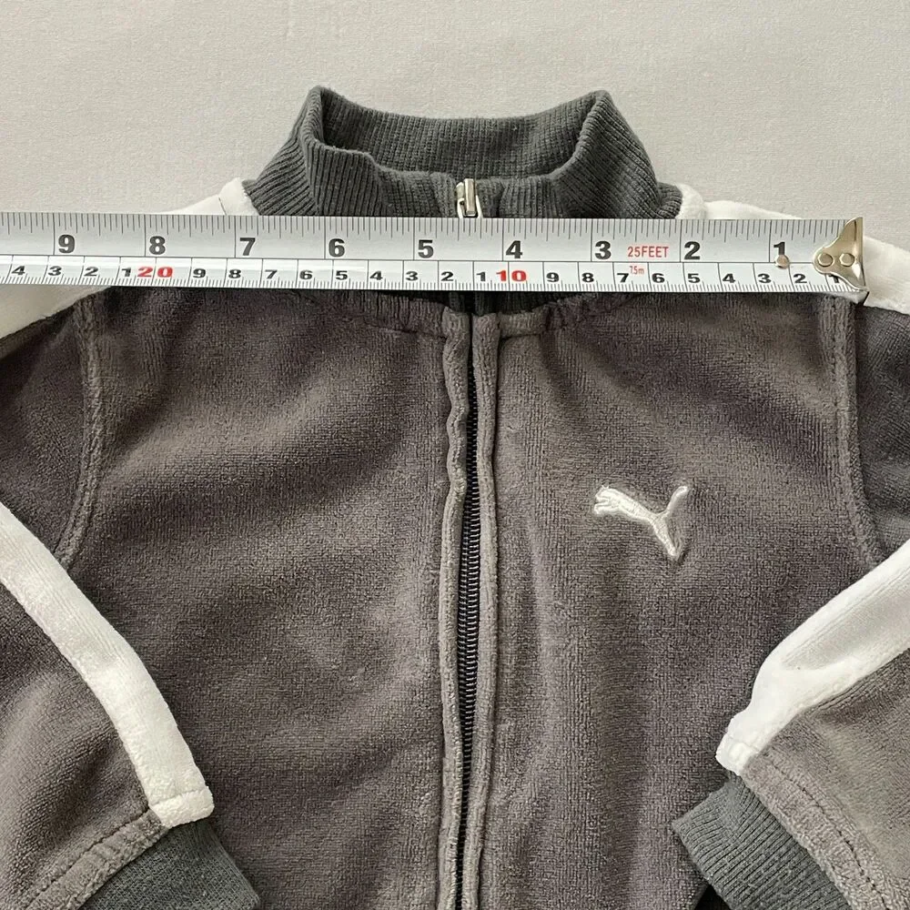 ~ Kids Puma 18m Velour Gray Jacket Full Zip Grey Soft Baby Toddler 18 mo White